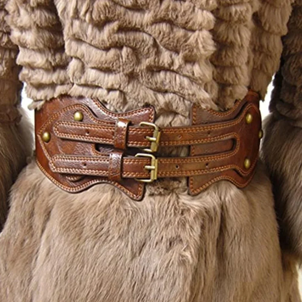 Vintage Boho Leather double belt buckle New